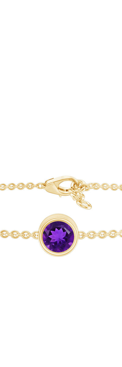 Rosec Jewels 1.2 Carat Genuine Amethyst Solitaire Chain Bracelet in Bezel Set