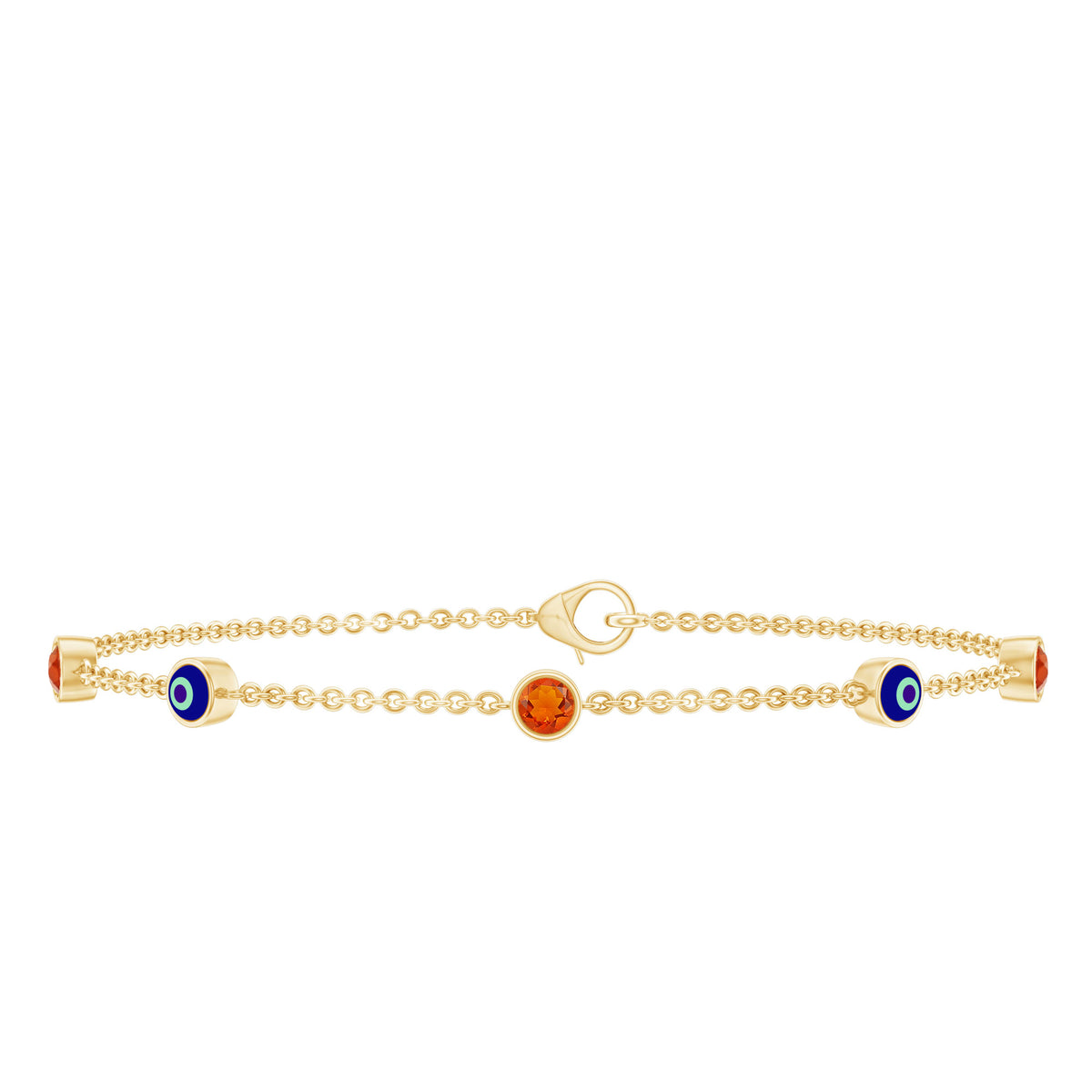 Rosec Jewels Bezel Set Fire Opal Evil Eye Station Bracelet for Women