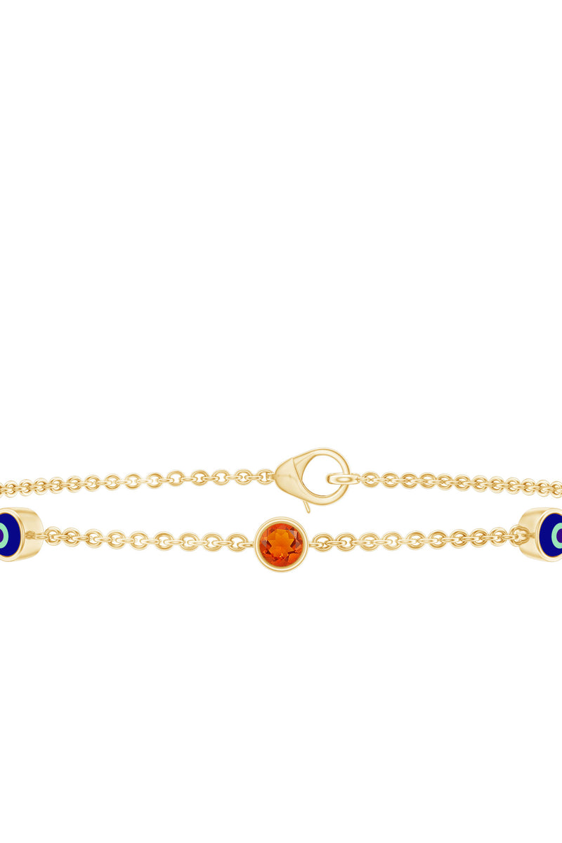 Rosec Jewels Bezel Set Fire Opal Evil Eye Station Bracelet for Women
