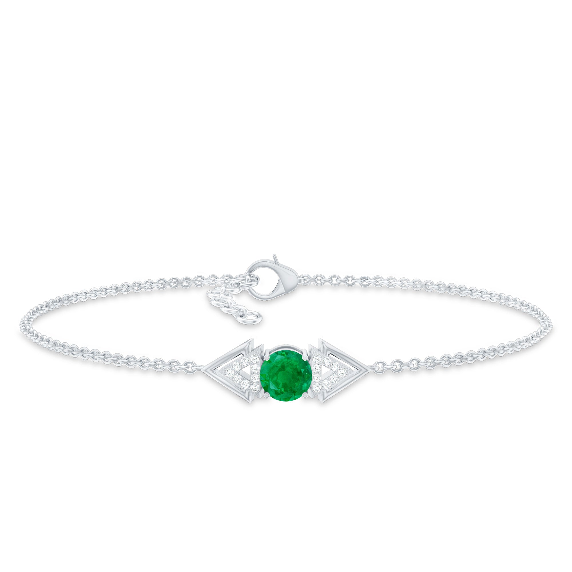 Genuine Emerald and Diamond Chain Bracelet For Her AAA - Rosec Jewels