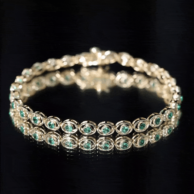 Lab Created Emerald Tennis Bracelet in Bezel Setting AAAA - Rosec Jewels