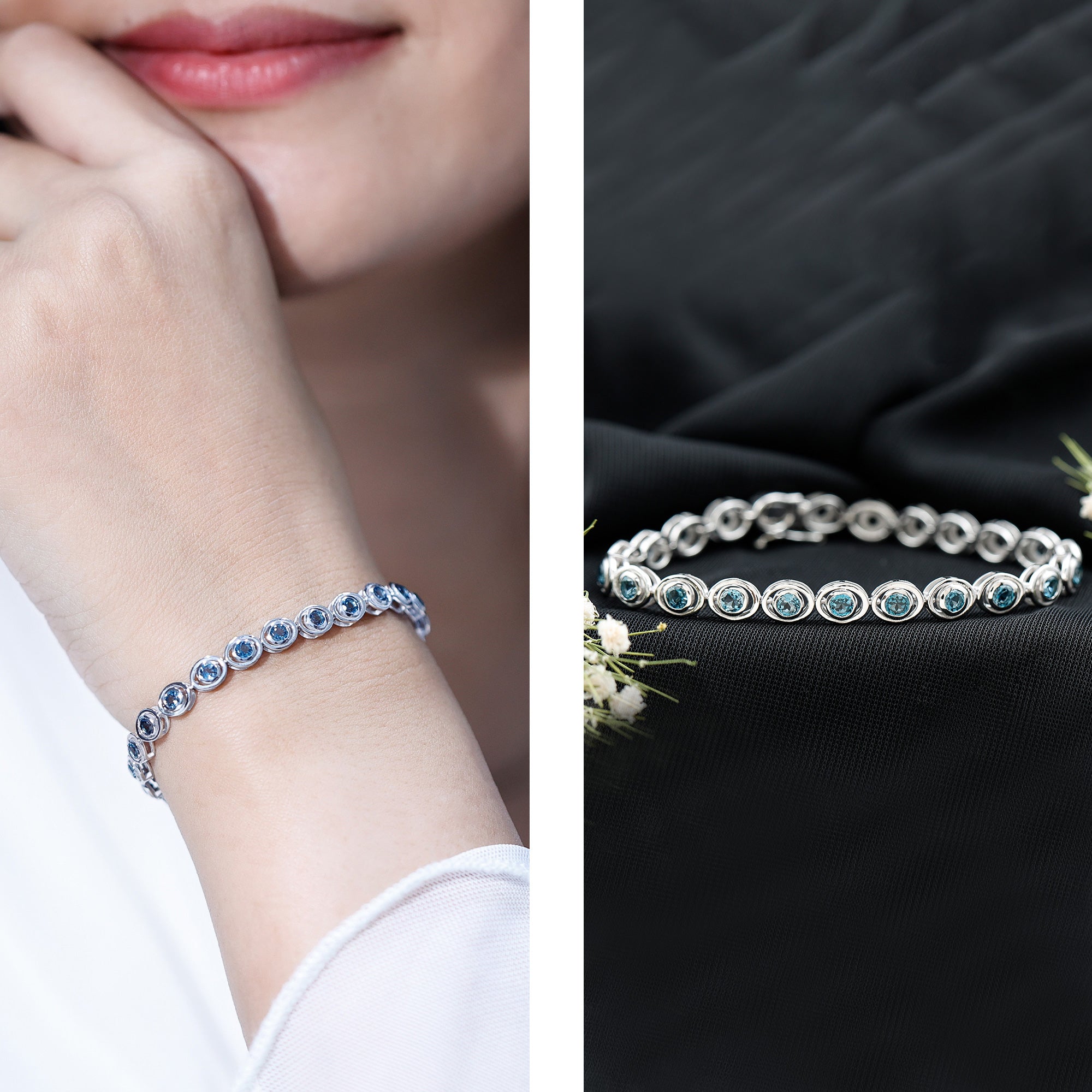Bezel Set London Blue Topaz Tennis Bracelet for Women – Rosec Jewels