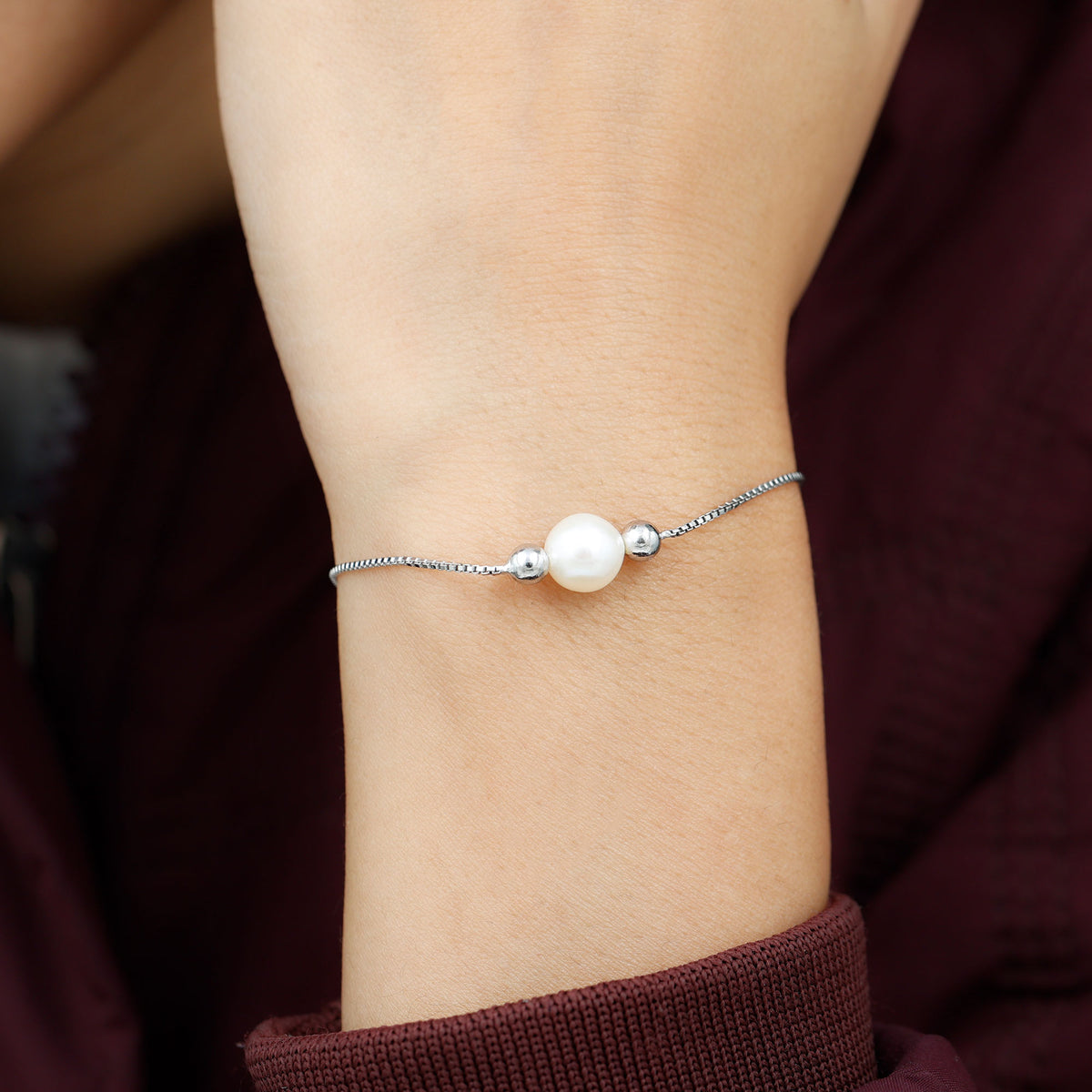 7.4 Carat Freshwater Pearl Solitaire Bolo Bracelet for Women AAA - Rosec Jewels