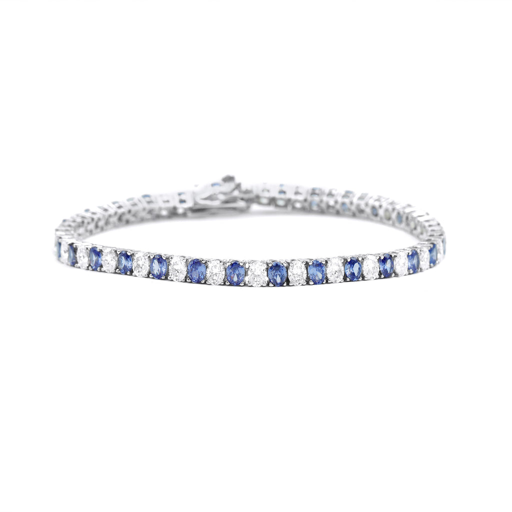 Lab Grown Blue Sapphire and Moissanite Minimal Tennis Bracelet - Rosec Jewels