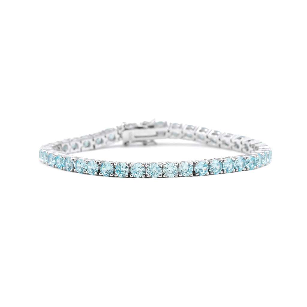 Round Shape Aquamarine Minimal Tennis Bracelet - Rosec Jewels