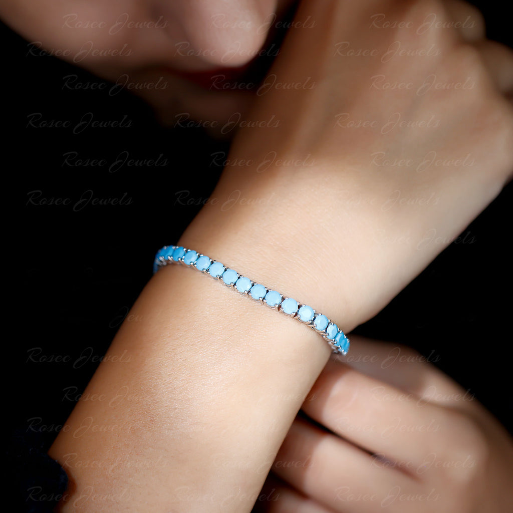 Rosec Jewels - Minimal Round Turquoise Tennis Bracelet