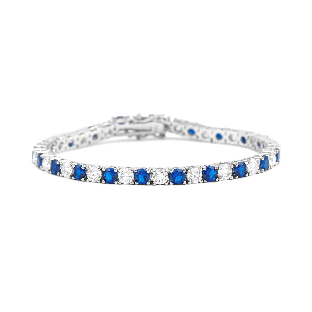 Minimal Blue Sapphire and Moissanite Tennis Bracelet - Rosec Jewels