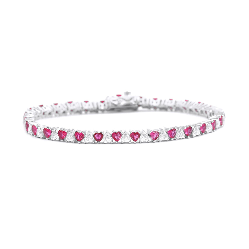 Heart Shape Lab Grown Ruby and Moissanite Eternity Tennis Bracelet - Rosec Jewels