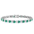 Heart Shape Lab Created Emerald and Diamond Tennis Bracelet AAAA - Rosec Jewels