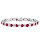 Lab Grown Ruby Heart Tennis Bracelet with Diamonds AAAA - Rosec Jewels