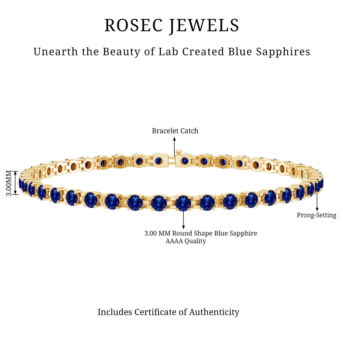 Lab Created Blue Sapphire Tennis Bracelet for Women AAAA - Rosec Jewels