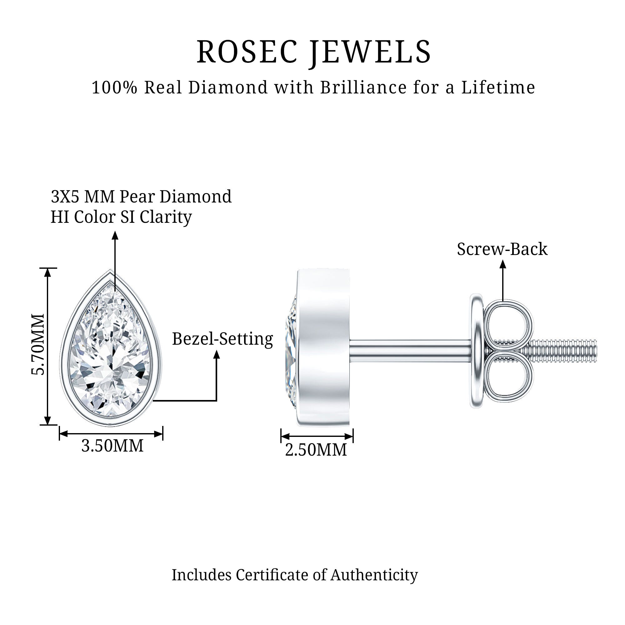 Bezel Set Diamond Tiny Stud Earrings Natural - ( HI-SI ) - Rosec Jewels