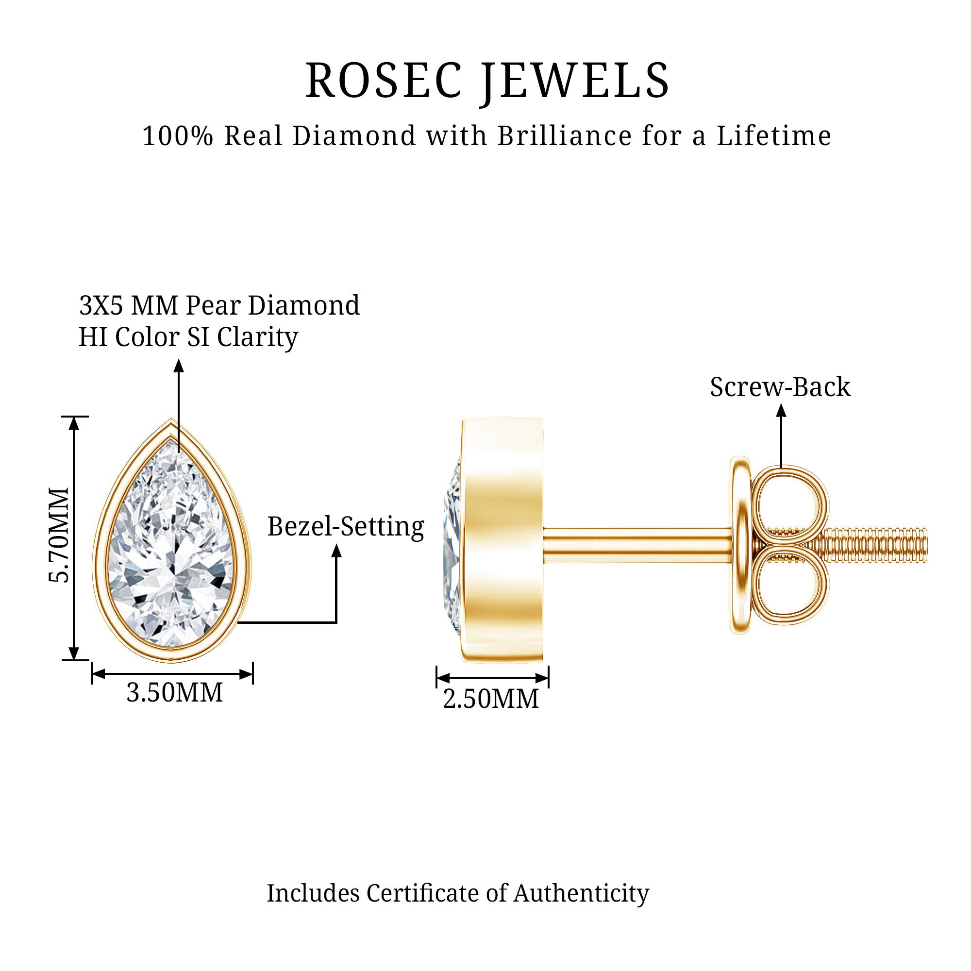 Bezel Set Diamond Tiny Stud Earrings Natural - ( HI-SI ) - Rosec Jewels
