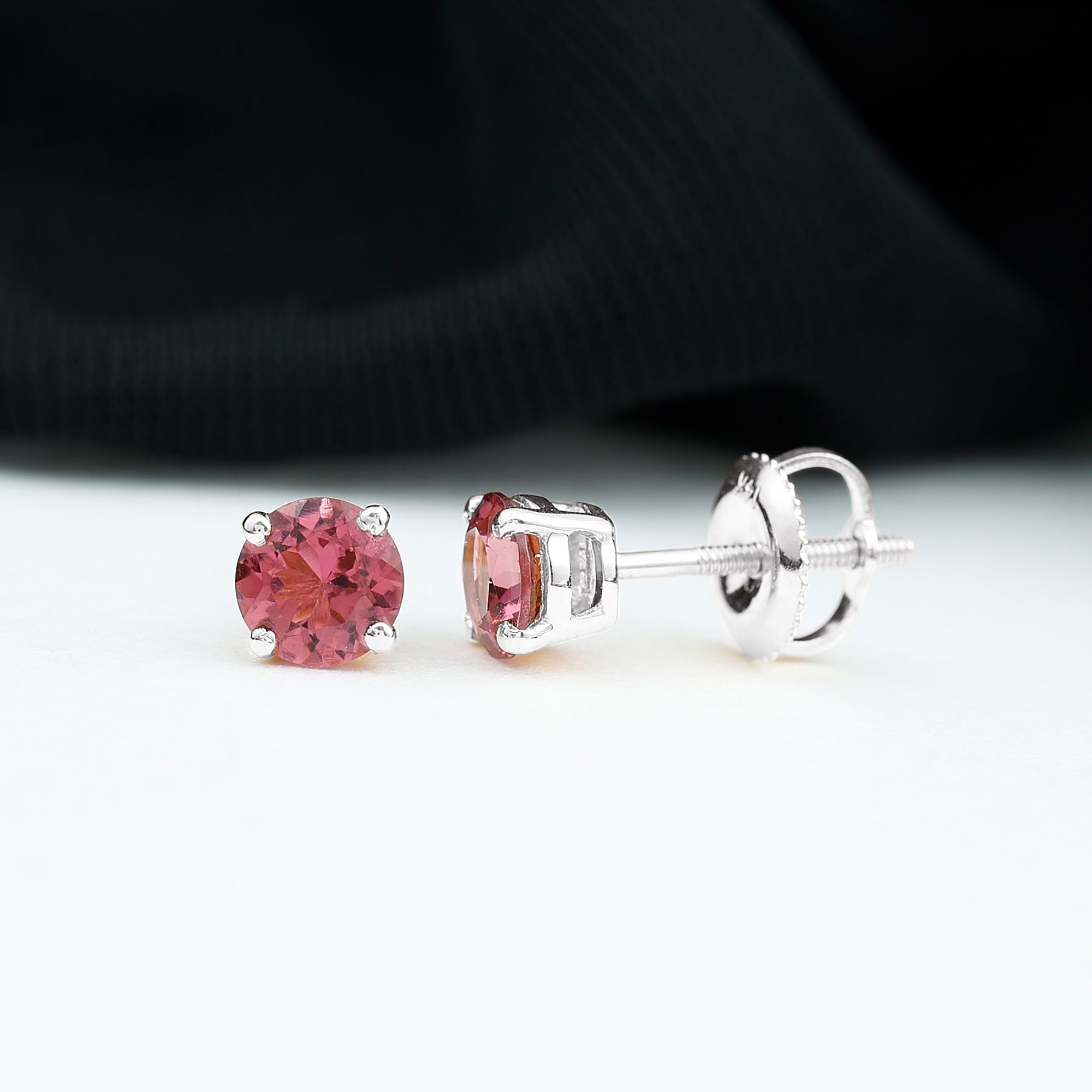 October Birthstone 1/2 CT Round Shape Pink Tourmaline Stud Earrings Pink Tourmaline - ( AAA ) - Quality - Rosec Jewels