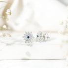 Real Blue Sapphire and Diamond Floral Cluster Stud Earrings AAA - Rosec Jewels