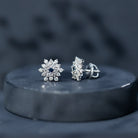 Real Blue Sapphire and Diamond Floral Cluster Stud Earrings AAA - Rosec Jewels