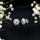 Real Blue Sapphire and Diamond Floral Cluster Stud Earrings AAA - Rosec Jewels