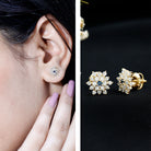 Real Blue Sapphire and Diamond Floral Cluster Stud Earrings AAA - Rosec Jewels