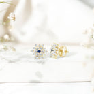 Real Blue Sapphire and Diamond Floral Cluster Stud Earrings AAA - Rosec Jewels