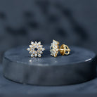 Real Blue Sapphire and Diamond Floral Cluster Stud Earrings AAA - Rosec Jewels