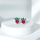 2 CT Created Ruby and Created Emerald Cute Strawberry Earrings Lab Created Ruby - ( AAAA ) - Quality - Rosec Jewels