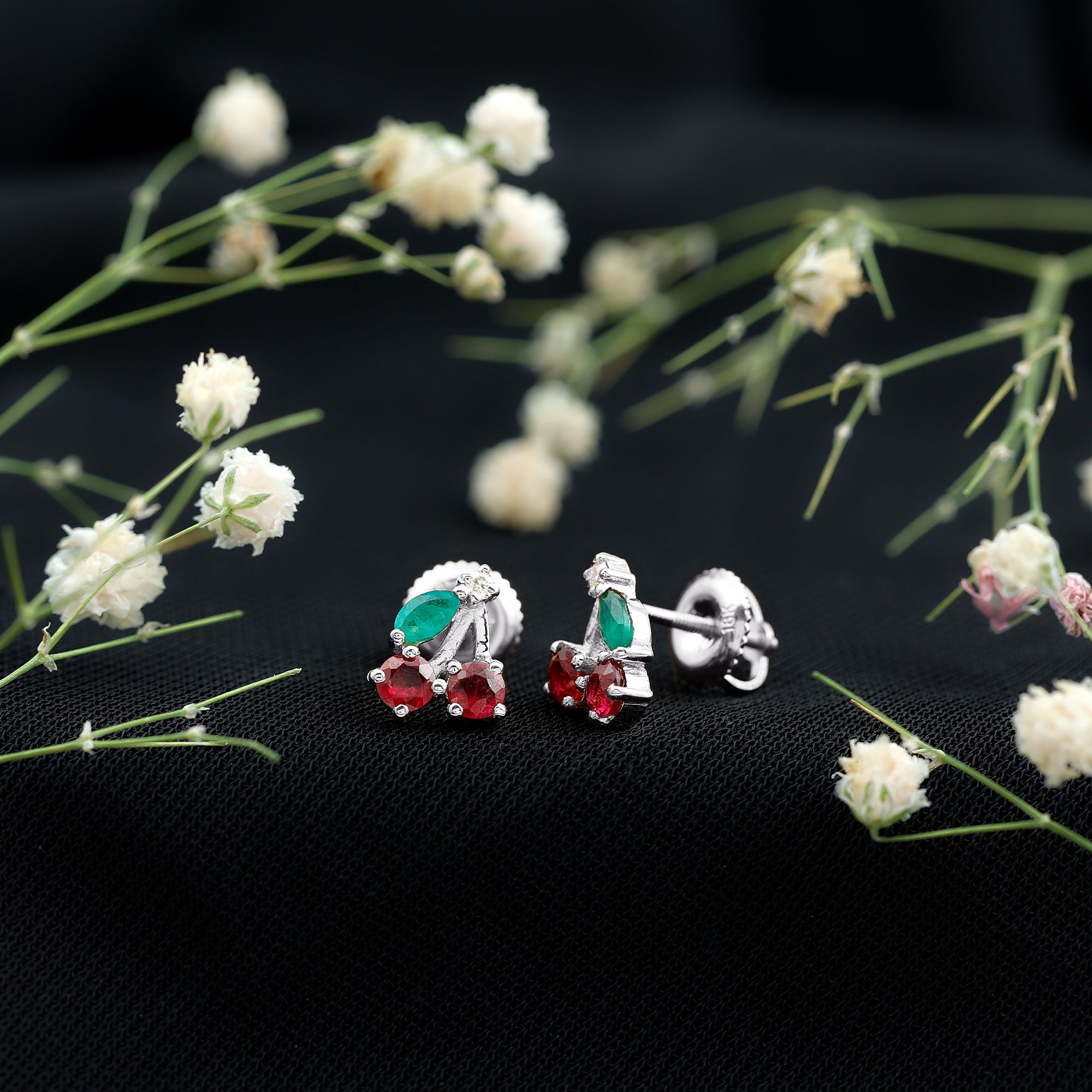 アクセサリー Rubi Natural Ruby and Emerald Cherry Earrings with Certificate – Rosec