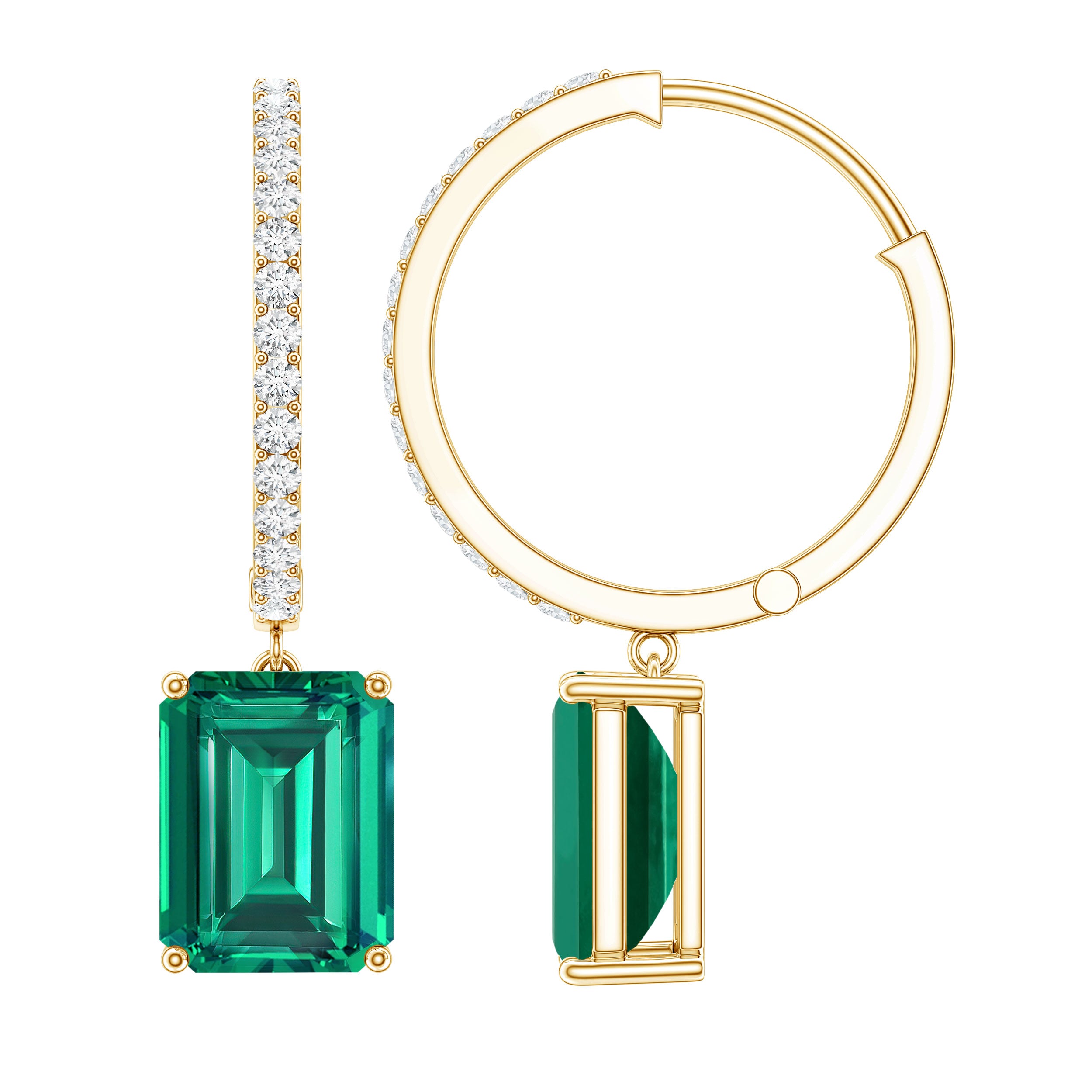5 CT Lab Grown Emerald Hoop Dangle Earrings with Diamond AAAA - Rosec Jewels