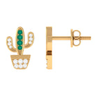 Cactus Stud Earrings with Emerald and Diamond Stones Emerald - ( AAA ) - Quality - Rosec Jewels