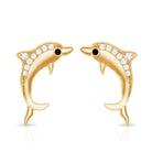Cute Dolphin Stud Earrings with Moissanite D-VS1 - Rosec Jewels