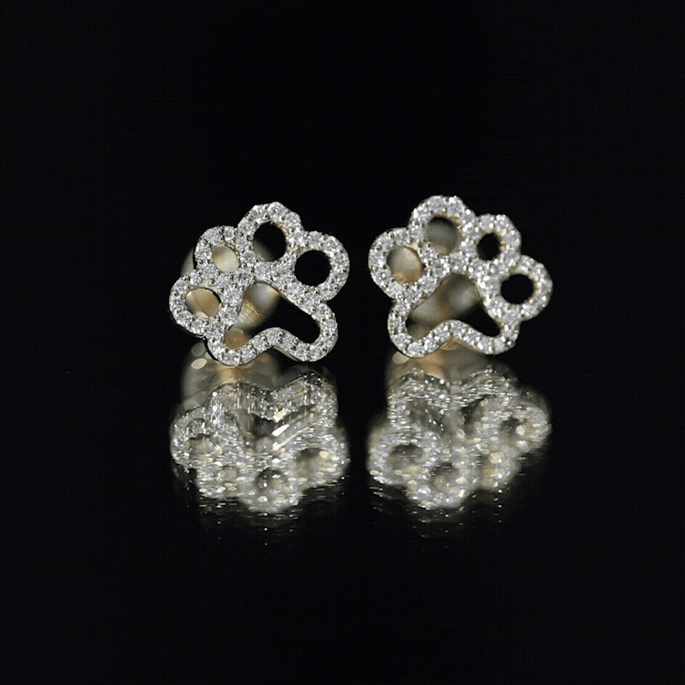 Moissanite Paw Print Earrings With Certificate D-VS1 - Rosec Jewels