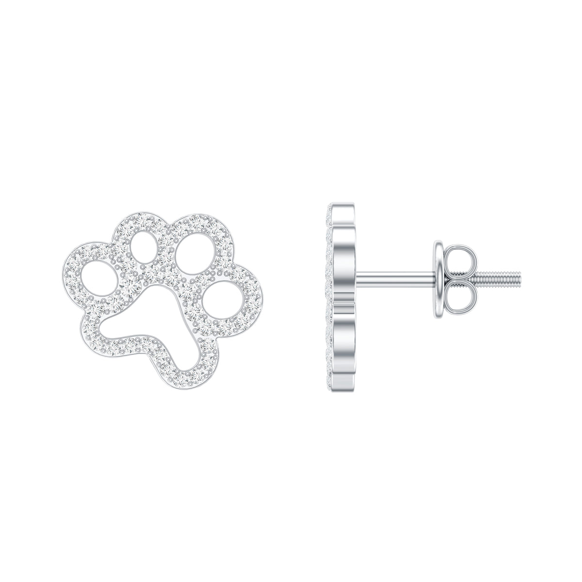Moissanite Paw Print Earrings With Certificate D-VS1 - Rosec Jewels
