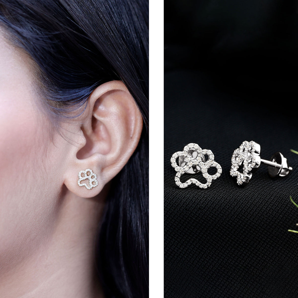 Moissanite Paw Print Earrings With Certificate D-VS1 - Rosec Jewels