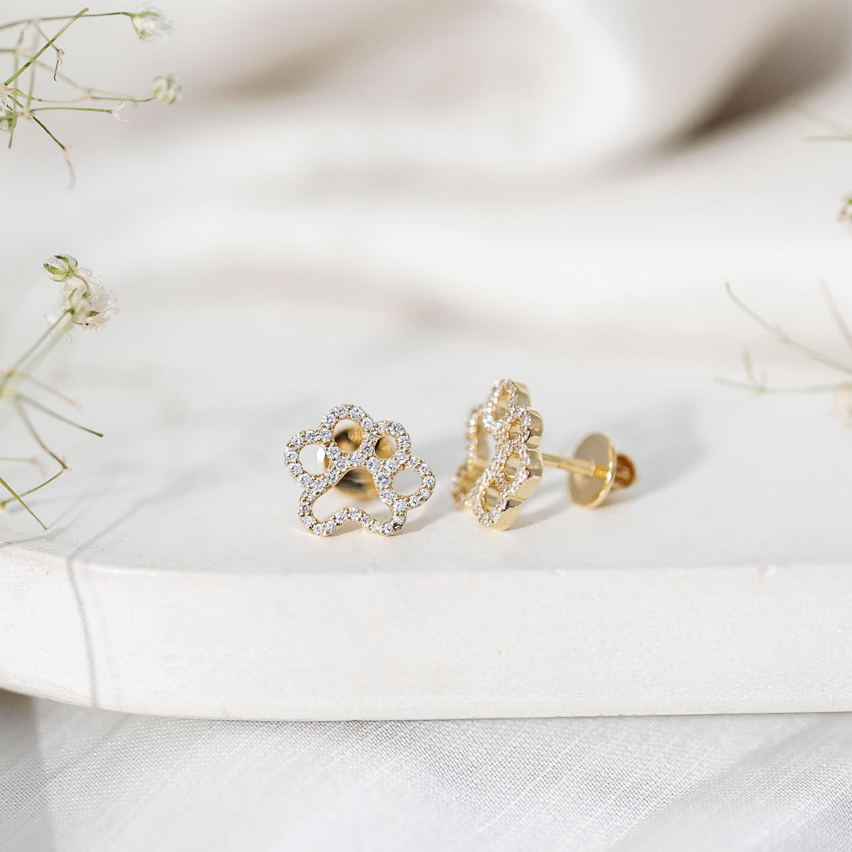 Moissanite Paw Print Earrings With Certificate D-VS1 - Rosec Jewels