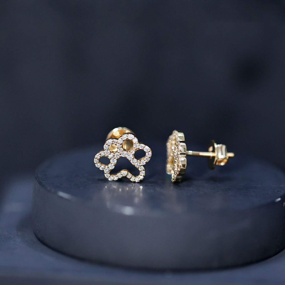 Moissanite Paw Print Earrings With Certificate D-VS1 - Rosec Jewels