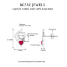 Heart Shape Ruby Cat Stud Earrings with Diamond Ruby - ( AAA ) - Quality - Rosec Jewels
