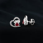 Cute Heart Paw Stud Earrings with Ruby and Diamond Ruby - ( AAA ) - Quality - Rosec Jewels
