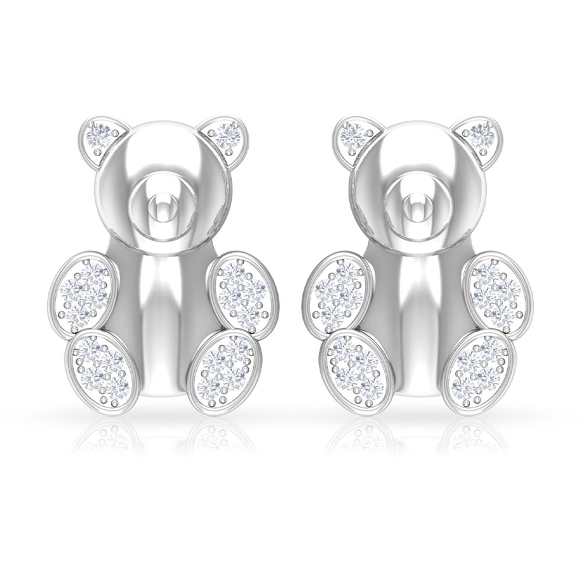 Teddy Bear Stud Earrings for Women with Diamonds Natural - ( HI-SI ) - Rosec Jewels