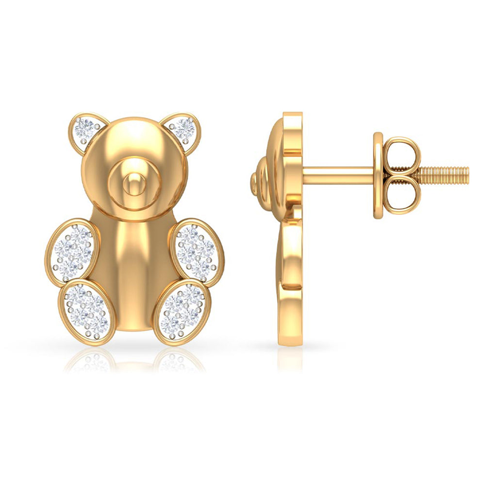 Teddy Bear Stud Earrings for Women with Diamonds Diamond - ( HI-SI ) - Color and Clarity - Rosec Jewels