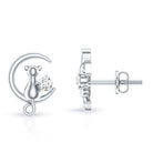 Diamond Cat Moon Stud Earrings for Women Natural - ( HI-SI ) - Rosec Jewels