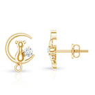 Diamond Cat Moon Stud Earrings for Women Natural - ( HI-SI ) - Rosec Jewels
