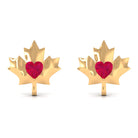 1 CT Maple Leaf Stud Earrings with Heart Shaped Ruby Ruby - ( AAA ) - Quality - Rosec Jewels