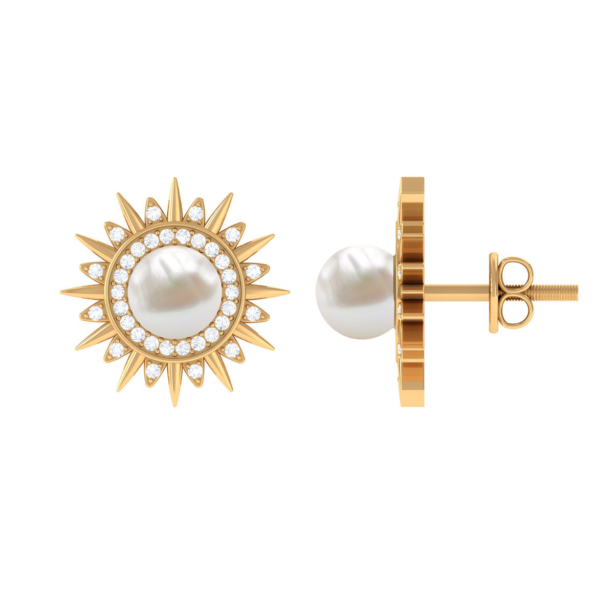 Cultured Freshwater Pearl Diamond Sunburst Earrings – Rosec Jewels