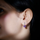 Natural 2.4 Carat Amethyst Solitaire Drop Earrings with Diamond AAA - Rosec Jewels