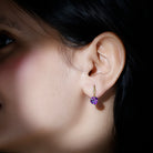 Natural 2.4 Carat Amethyst Solitaire Drop Earrings with Diamond AAA - Rosec Jewels