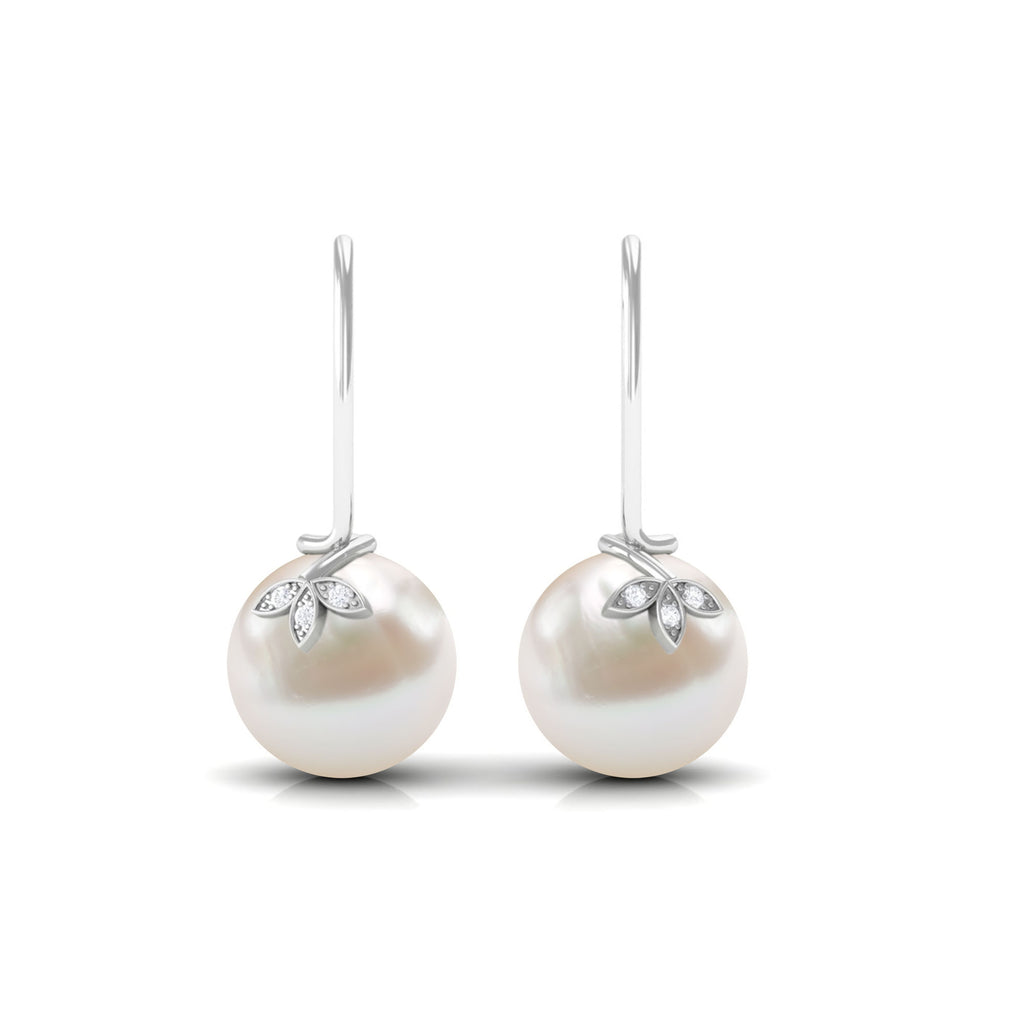 Designer Freshwater Pearl and Diamond Drop Earrings with Fish Hook Freshwater Pearl - ( AAA ) - Quality - Rosec Jewels
