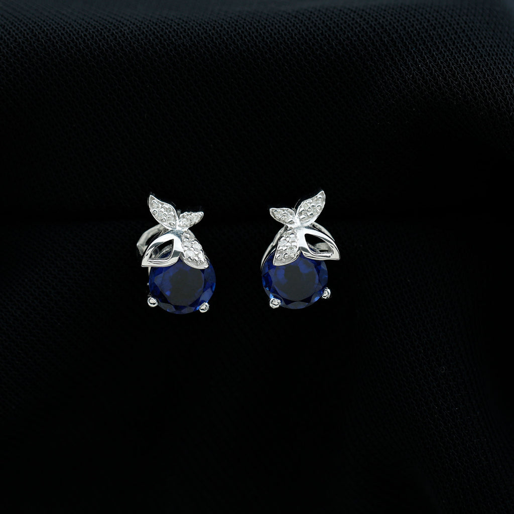 Rosec Jewels - Created Blue Sapphire and Silver Moissanite Butterfly Stud Earrings