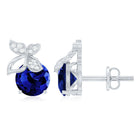 2 Carat Lab Created Blue Sapphire and Diamond Butterfly Stud Earrings AAAA - Rosec Jewels