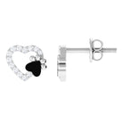 Moissanite Heart and Paw Stud Earrings with Enamel Moissanite - ( D-VS1 ) - Color and Clarity - Rosec Jewels