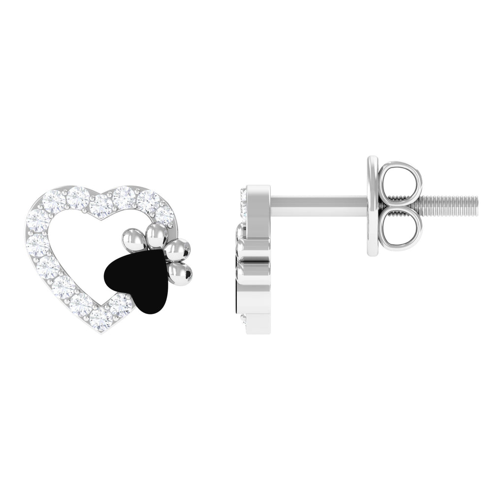 Moissanite Heart and Paw Stud Earrings with Enamel Moissanite - ( D-VS1 ) - Color and Clarity - Rosec Jewels