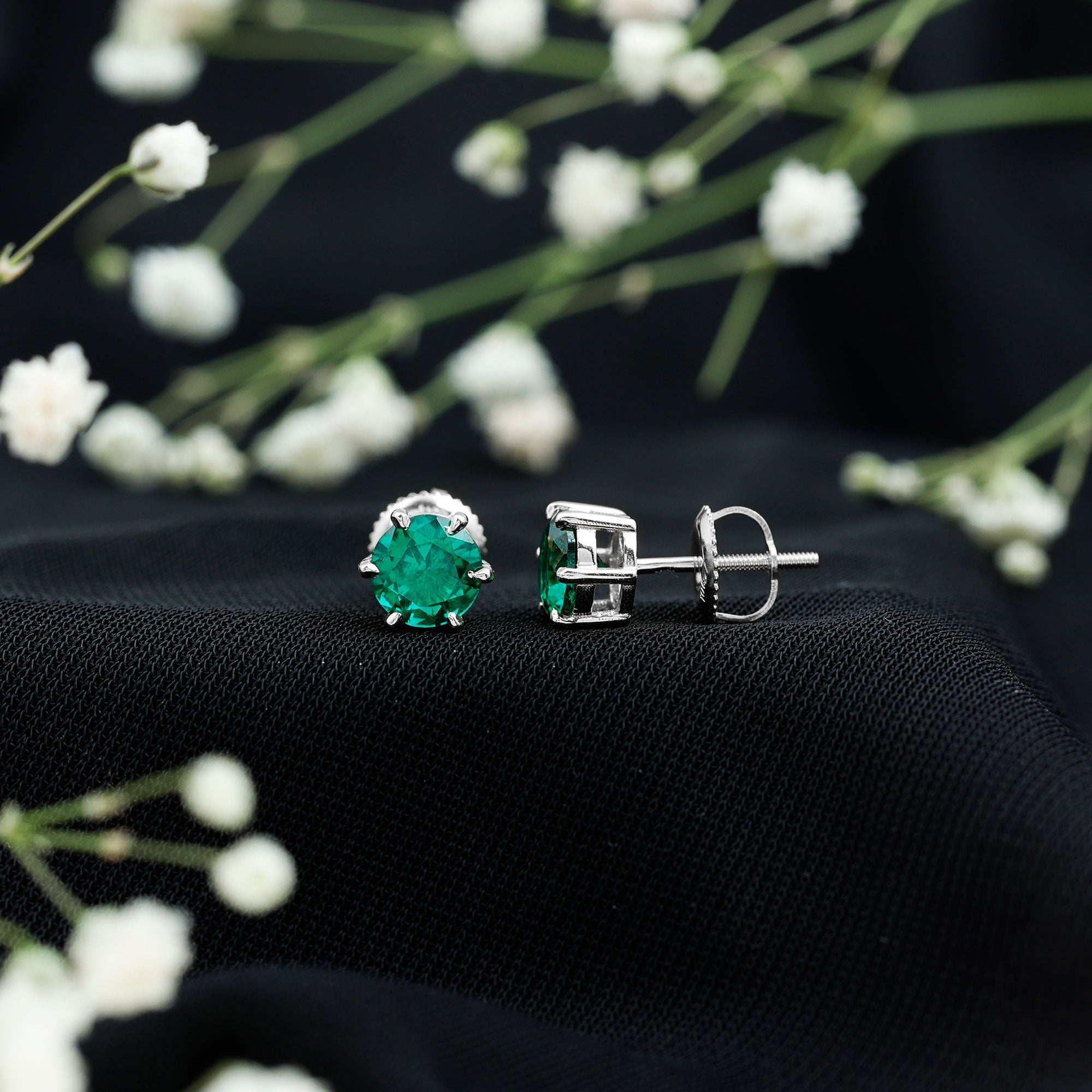 Lab Grown Emerald Earrings | Lab Created Emerald Earrings For